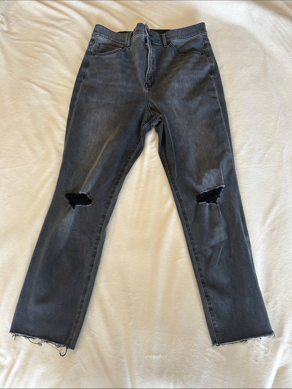 Gray Distressed Knee Jeans